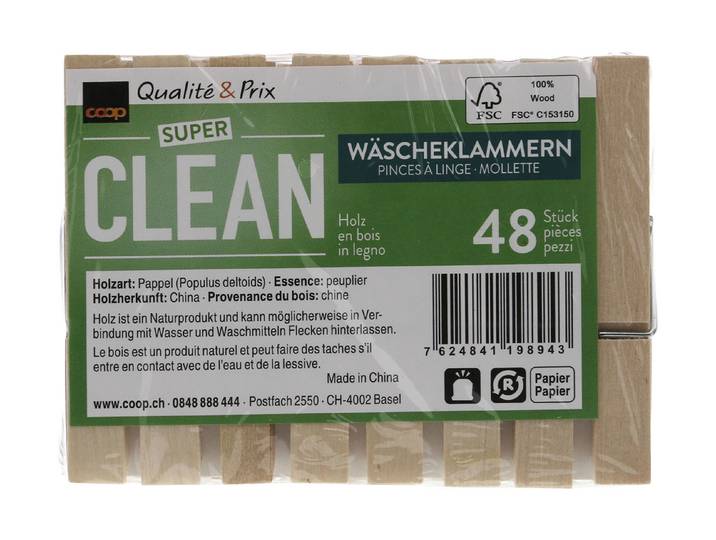 Super Clean Wäschklammern Holz, Fsc, 48 Stück
