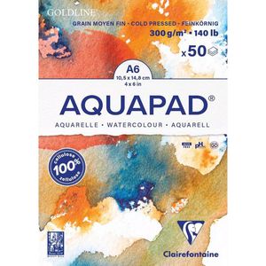 Clairefontaine Aquarellpapier Aquapad Block, A6, 300g/m², weiß, geleimt, 50 Blatt