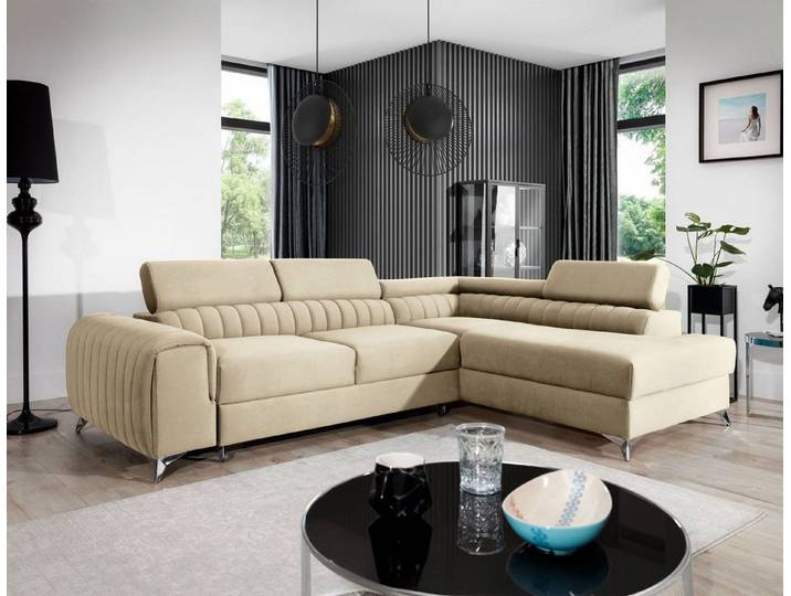 Lukas Möbel Ecksofa Modernes Ecksofa Laura mit Schlaffunktion Bettkasten, regulierbare Kopfstützen, Bettfunktion, Rückseite bezogen