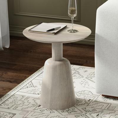 Wyndenhall Kessler 18 inch Wide Solid Mango Wood Side Table in White Wash & Fully Assembled - 18 inch Wide