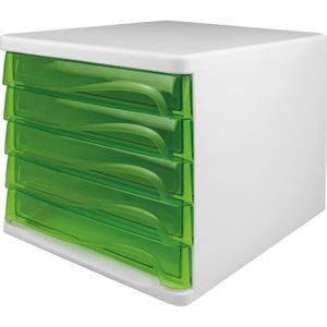 Helit Schubladenbox H6129930, the wave, A4, 5 Fächer, Kunststoff, grün transparent / weiß