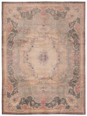 ECARPETGALLERY Hand-knotted Aubusson Tan Wool Rug - 8'11 x 12'1