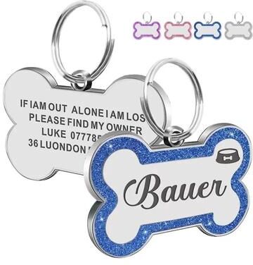 Uplifted Finds Double Sided Glitter Anti Lost Pet ID Tag blue l