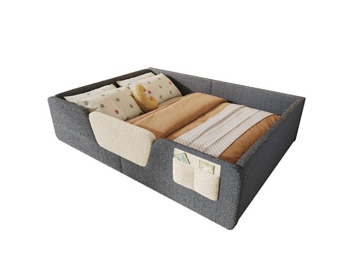 Stilvora Polsterbett 140/190 cm in Grau mit abnehmbaren Seitengittern und Stofftasche Samt Kinderbett, 140x190 cm, Babymöbel & Kindermöbel, Kinderzimmer & Jugendzimmer, Kinderbetten
