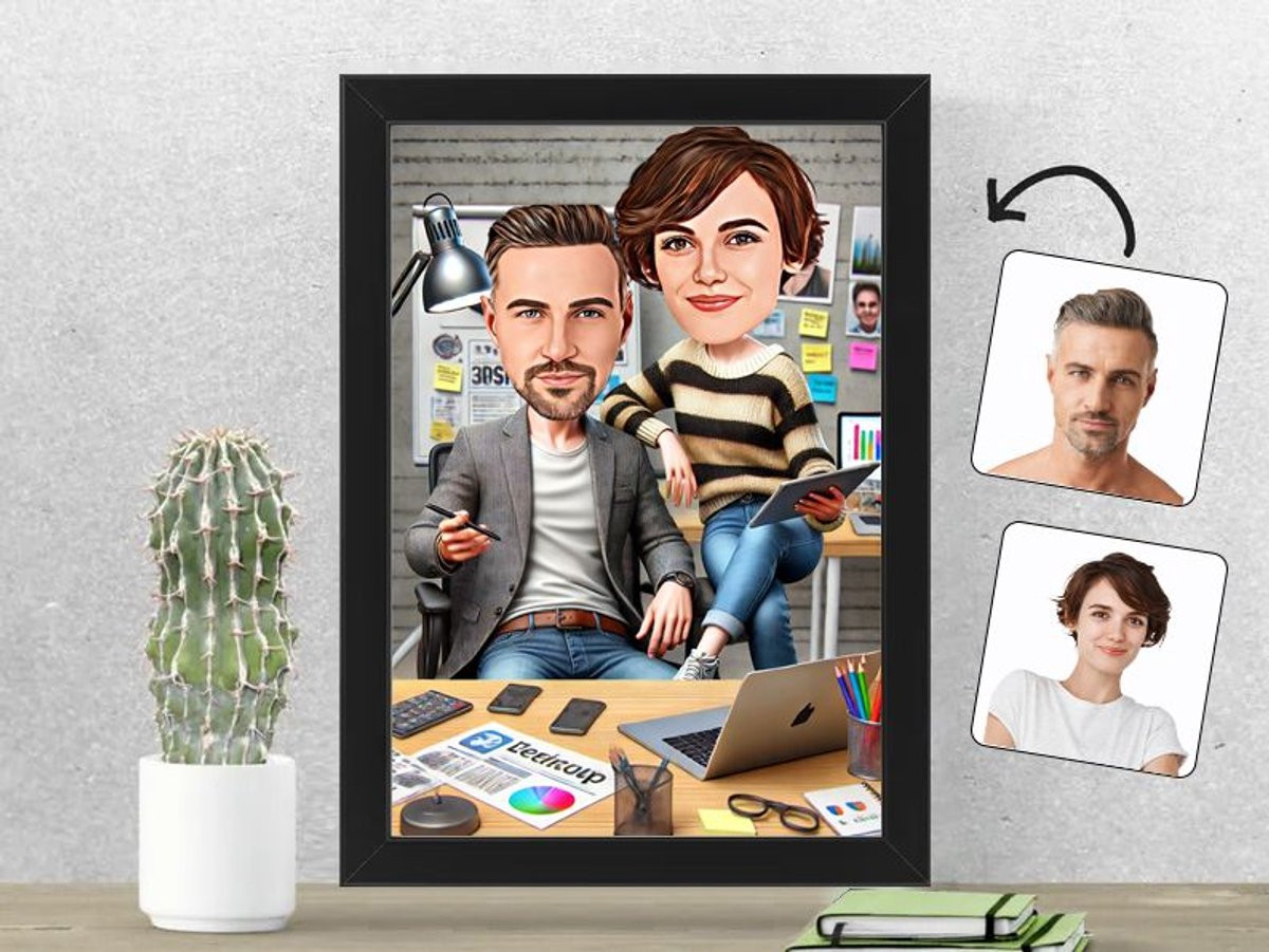 Tech-Startup Stel Gepersonaliseerde Karikatuur Fotolijst 21x30 cm
