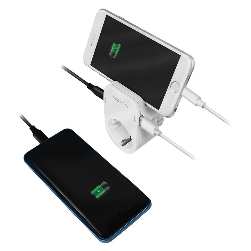 LogiLink Adapterstecker mit Smartphone-Ablagefläche, weiss (17 W, 2 Ports) (PA0247)