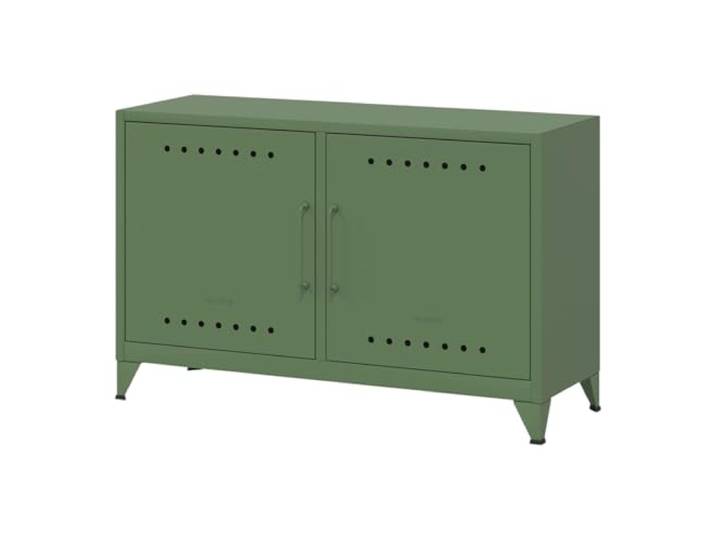Bisley Fern Cabby Sideboard aus Metall Metallschrank im Retro-Instustrial Design in olivgrün