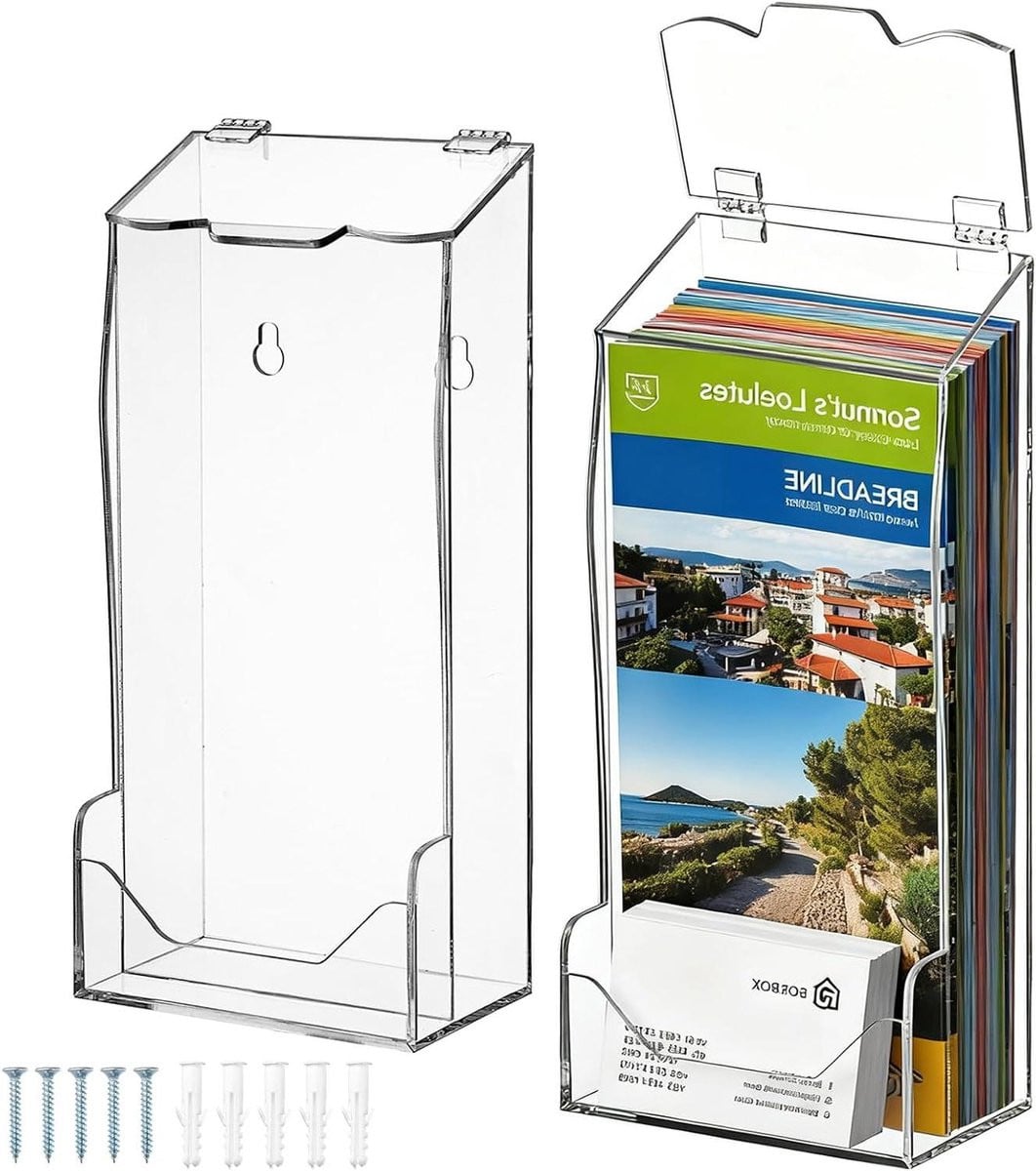 Set van 2 transparante brochurehouders met flip-top deksel voor het presenteren van flyers en informatie