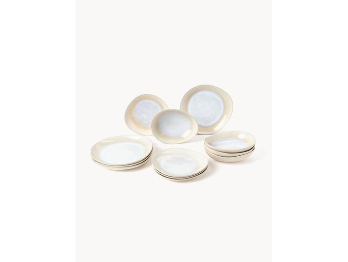 Handgefertigtes Geschirr-Set Alcina mit reaktiver Glasur, 4 Personen, 12er-Set