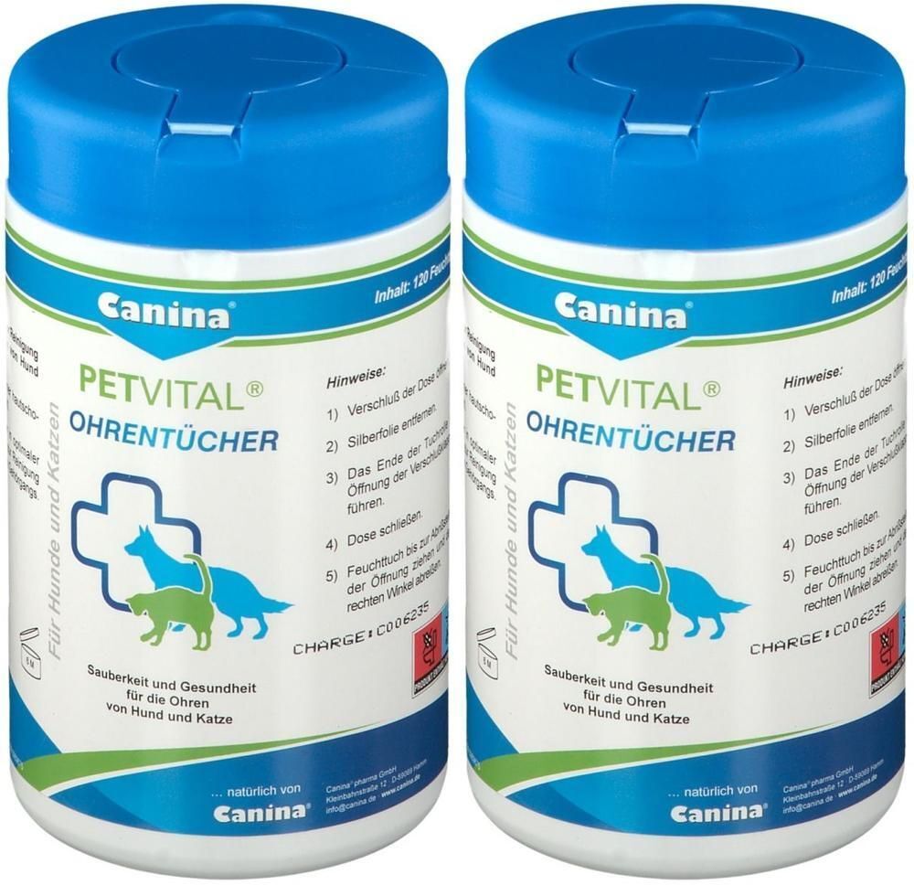 Canina Petvital Feuchttücher f.Ohren vet. 2x 2x120 St Tücher