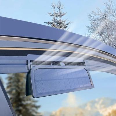 Solar Powered Car Cooling Fan With Three Ventilation Outlets For Interior Ventilation white