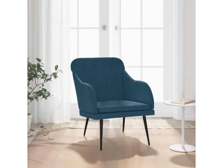 HEFZGDB Sessel Blau 63x76x80 cm Samt Relaxsessel mit gepolsterter Rückenlehne und Metallgestell für Wohnzimmer Komfort