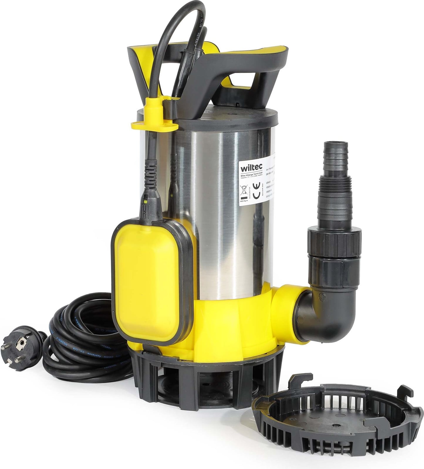 Wiltec 3-in-1 vlakzuigdompelpomp, 1100 W, 18000 l/h, roestvrij staal, vuilwaterpomp en vlakwaterpomp met drijver voor kelders