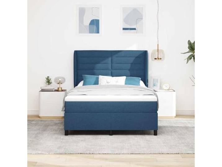 KTHLBRH Boxspringbett Blau 140 x 200 cm mit Matratze Verstellbares Kopfteil, eleganter Stoff, mittelfeste Matratze, robuster Rahmen