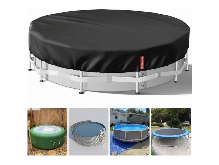 Poolabdeckung Rund 550 cm Schwarz Verdickt 420D PU UV-Schutz Winddicht Reißfest, 549x549 cm, Freizeit & Co, Pools & Wasserspaß, Poolzubehör, Poolabdeckung
