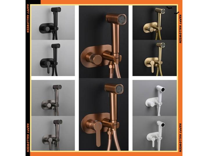 Pulvérisateur de bidet portatif en laiton brossé or rose, accessoires de salle de bain, robinet de bidet noir pour pulvérisateur de salle de bain, pommeau de douche autoportant