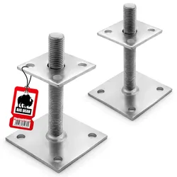 BigDean 2 Stück Pfostenträger höhenverstellbar Höhe 30 – 150mm – verzinkt & zum Aufschrauben