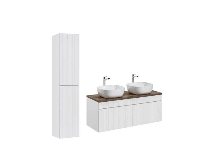 Ensemble meubles double vasques à poser avec colonne - 160 cm - Emblematic White