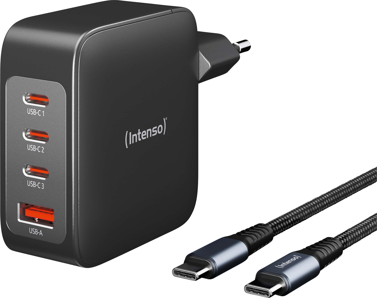 Intenso W140A3C + C520C USB-C GaN-ladeadapter met kabel, 140 Watt, wit