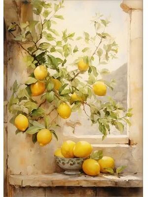 Inspired Finds Retro Lemon Garden Canvas Wall Art Print For Summer Home Decor And Modern Living Spaces elegant Lemon Vase 7.87x11.81in