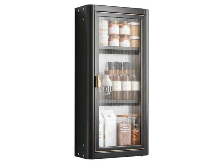 Wandschrank Kohlenstoffstahl, 2 Montagearten Tragfähigkeit bis 50kg Verstellbarer Einlegeboden Schrank PC Tür, Magnetverschluss für Bad Küche Balkon(Black,30x14x70.5cm/12x5.5x28in)