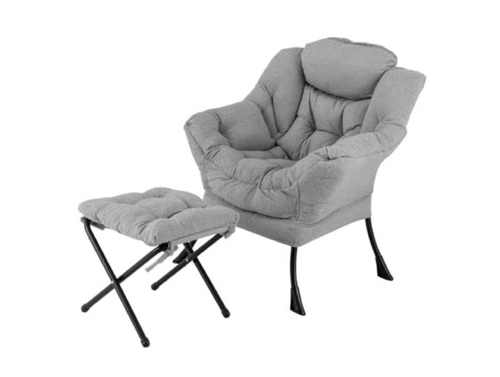 Helloshop26 Freizeitsessel mit Ottomane, faltbar, 80 x 74 x 97 cm, optimaler Komfort, Entspannung, modern, aus Sherpa, grau, 20_0011260