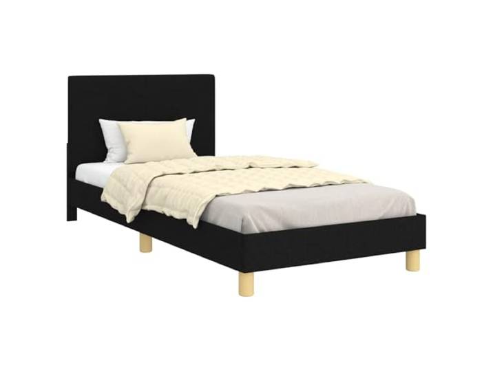 PUGYNBK Bett 90 x 200 cm mit schwarzem Kopfteil und Taschen Feste Lattenrost, robustes Holz, ohne Lattenrost, niedriges Profil, einfache Reinigung