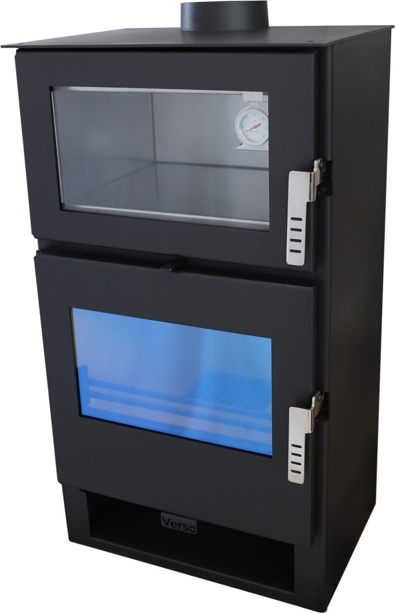 Verso F-INOX RVS kachel met bakoven, 9 kW, voldoet aan de BImSchV2-norm