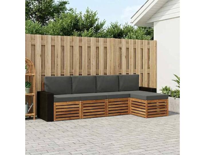 HFMDRMU Modulares Sofa Akazienholz Sitzgruppe Garten Akazie Outdoor-Sofagarnitur mit Kissen 5 pcs, massives Akazienholz, modulares Design, Natur und Anthrazit