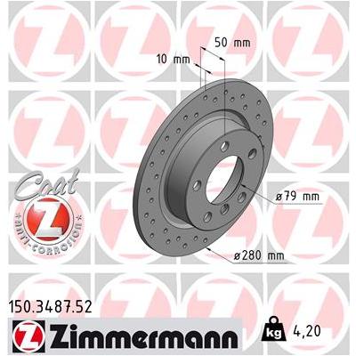 ZIMMERMANN Bremsscheibe SPORT COAT Z 150348752 Hinterachse Gelocht 280mm 10mm für BMW MINI