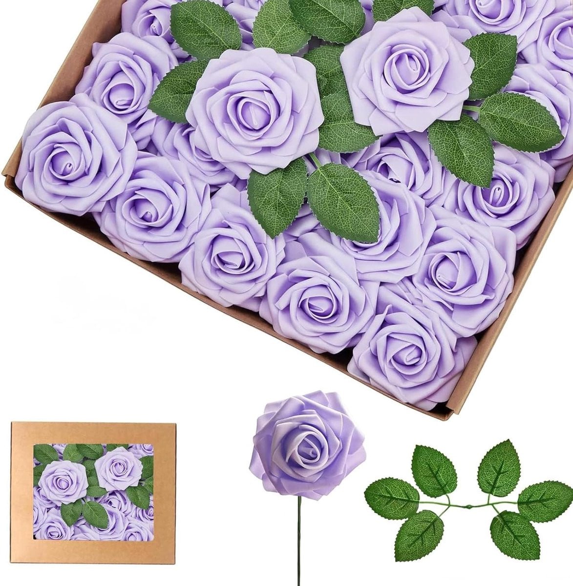 Set van 25 lichtpaarse kunstrozen met een realistische schuimlook voor decoratie