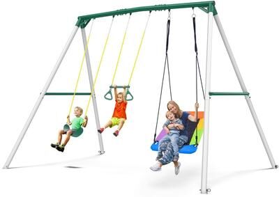 klokick 9.5' Tall Heavy Duty Metal Swing Set for Kids & Adults, 600lb Capacity, for Kids Backyard Outdoor