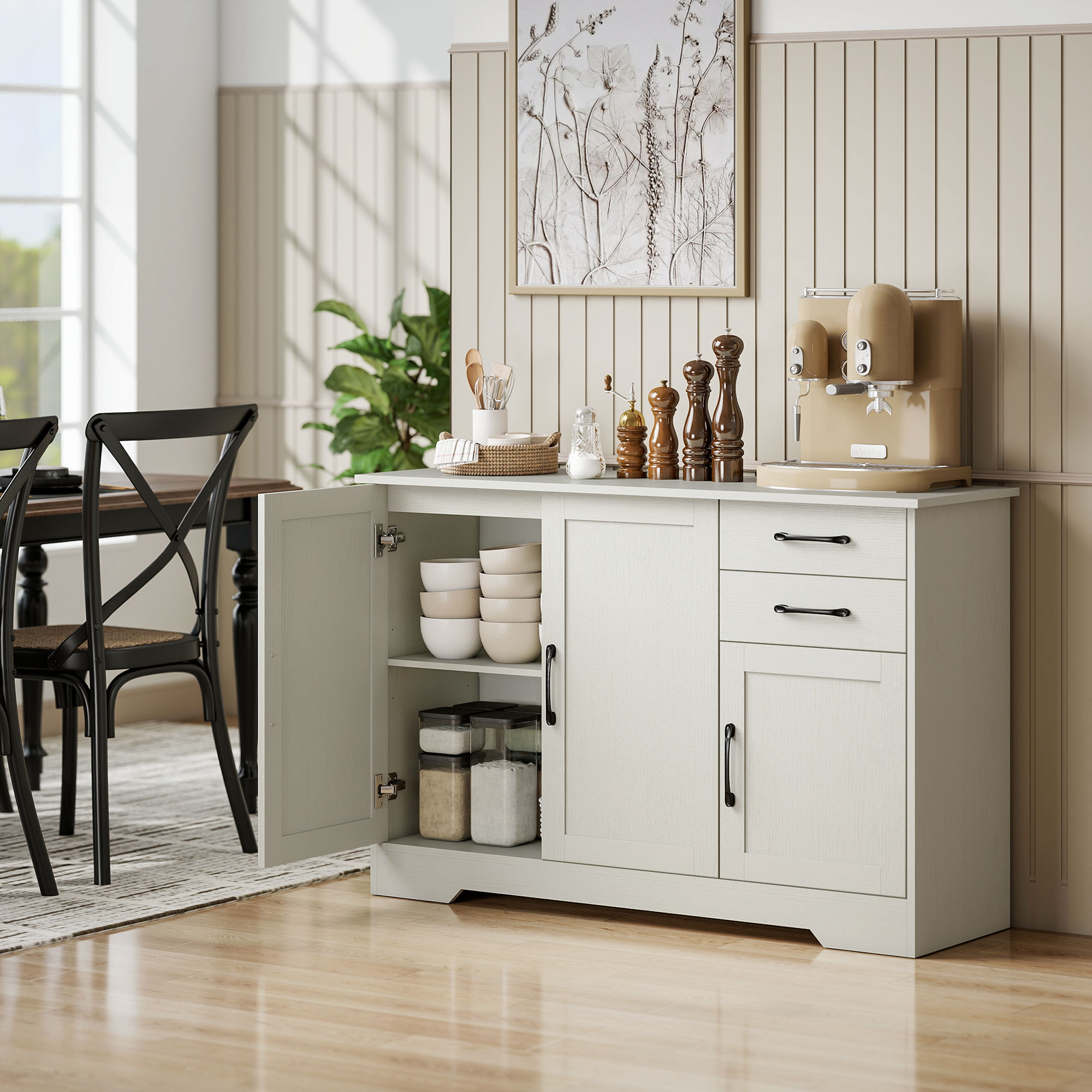 Homcom Mobile Cucina con 2 Cassetti e 3 Armadietti, Ripiani Regolabili, 120x38x79 cm, Crema   Aosom Italy