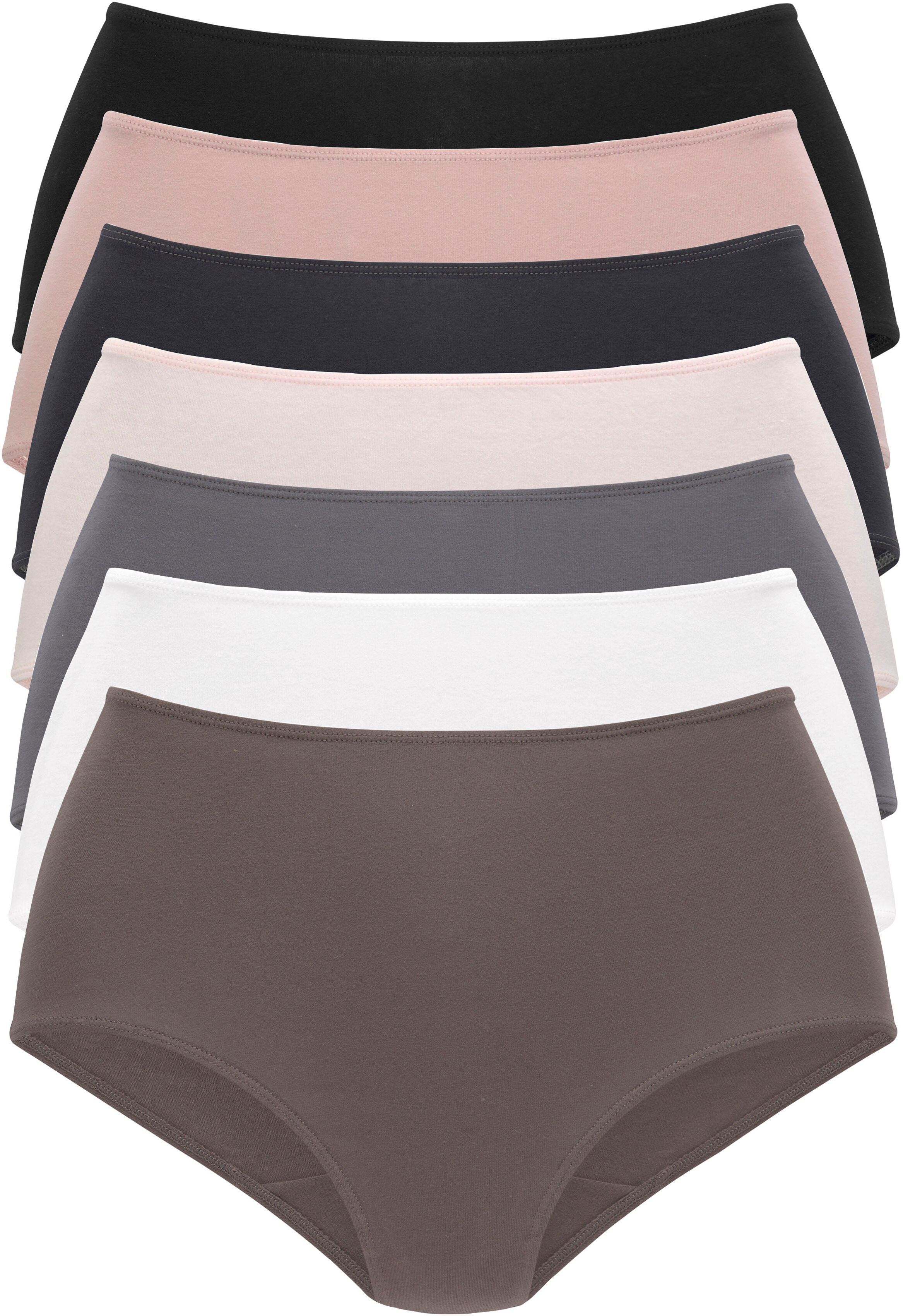 Taillenslip VIVANCE, Damen, Gr. 32/34, bunt (braun, weiß, grau, puder, schwarz, rosa), Single Jersey, Obermaterial: 95% Baumwolle, 5% Elasthan, unifarben, bequem, Unterhosen Taillenslip, in frischen und gedeckten Farben braun, weiß, grau, puder, schwarz, 