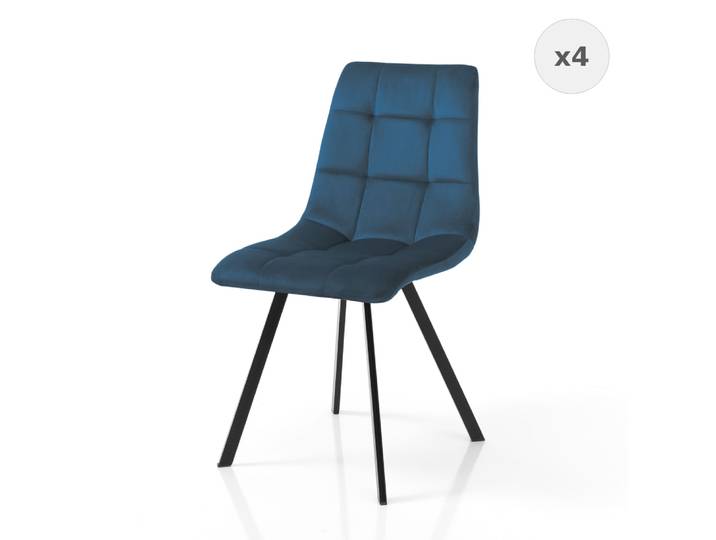 Lot de 4 chaises bleues h87xl44xp56 velours cuisine/séjour