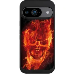 Nivocase Handyhülle für Google Pixel 9 Hülle NIVOpure Case Schwarz Feuer Schädel Totenkopf (Google Pixel 9), Smartphone Hülle, Schwarz
