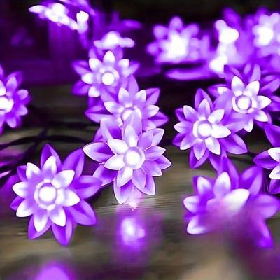 Uplift Picks Solar Lotus Sakura Flower String Lights For Enchanting Outdoor Garden Decor purple 5 M 20 Leds lotus Flower