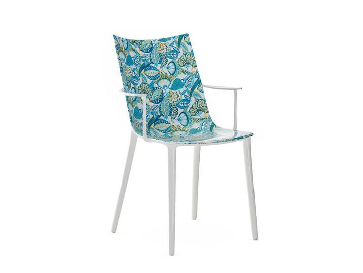 KARTELL fauteuil H.H.H. HER HIGHEST HIGHNESS GRAPHIC IMPRESSION (Blanc / Harvest Time Lapis - Polycarbonate 2.0 recyclé et motif Liberty)