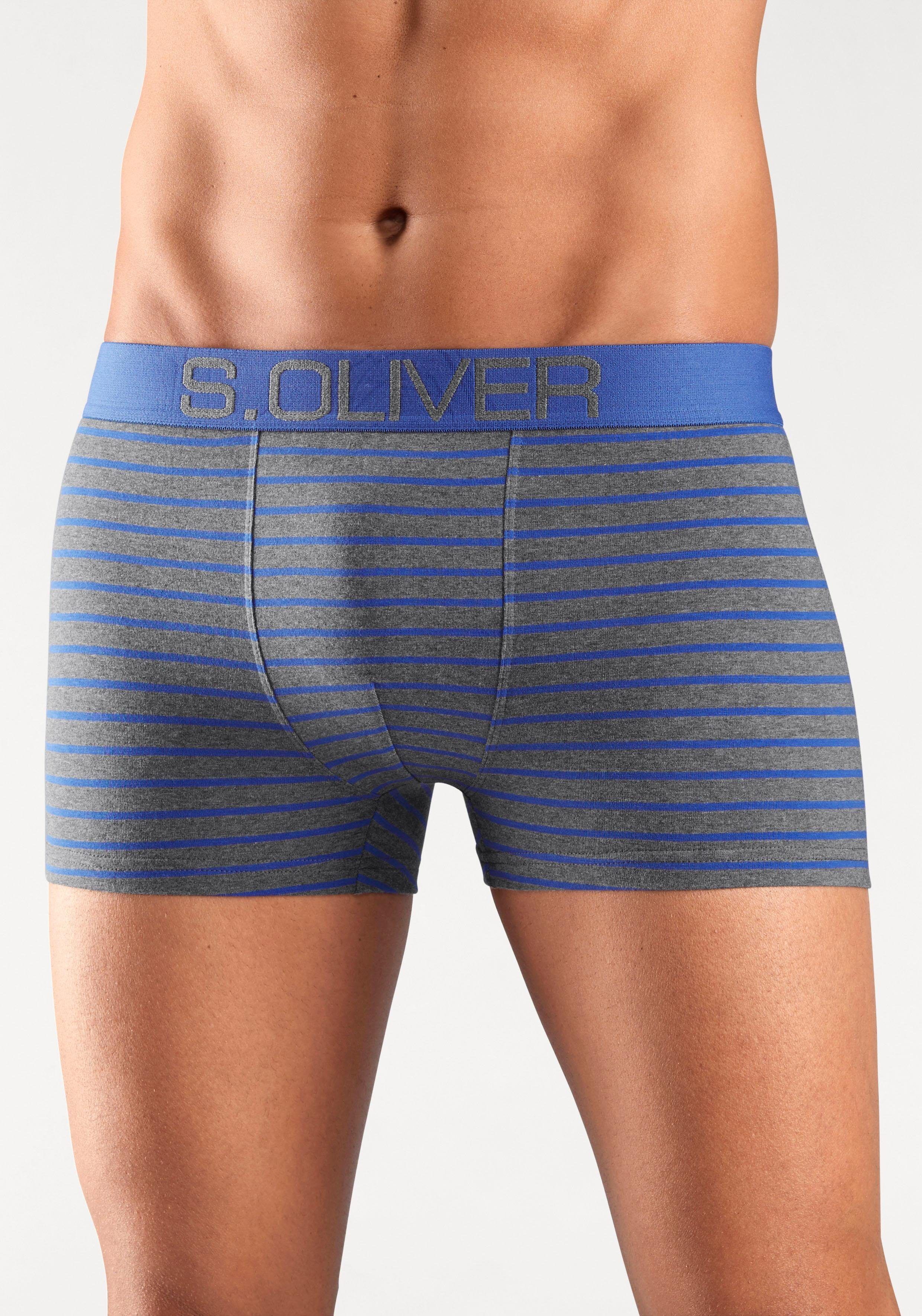 Boxer S.OLIVER "Boxershorts für Herren", Herren, Gr. M, 4 Stk., bunt (grau, rot, gestreift, grau, blau, gestreift, grau, schwarz, gestreift, grau, petrol, gestreift), Jersey, Obermaterial: 92% Baumwolle, 8% Elasthan (LYCRA), gestreift, körpernah, Unterhos