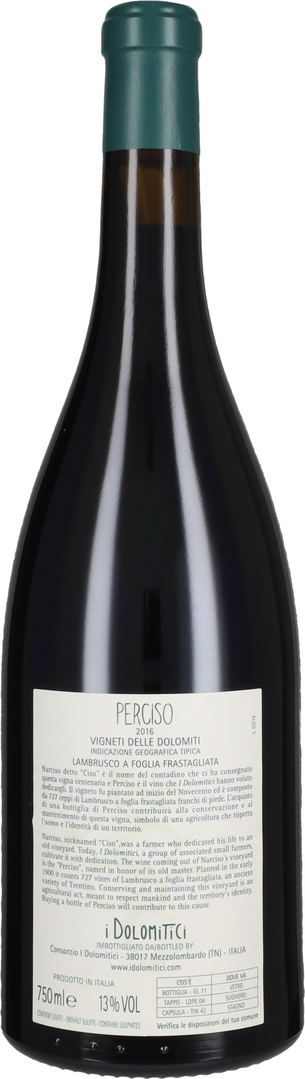 Lambrusco Foglia Frastagliata 'PerCiso' I Dolomitici 2016