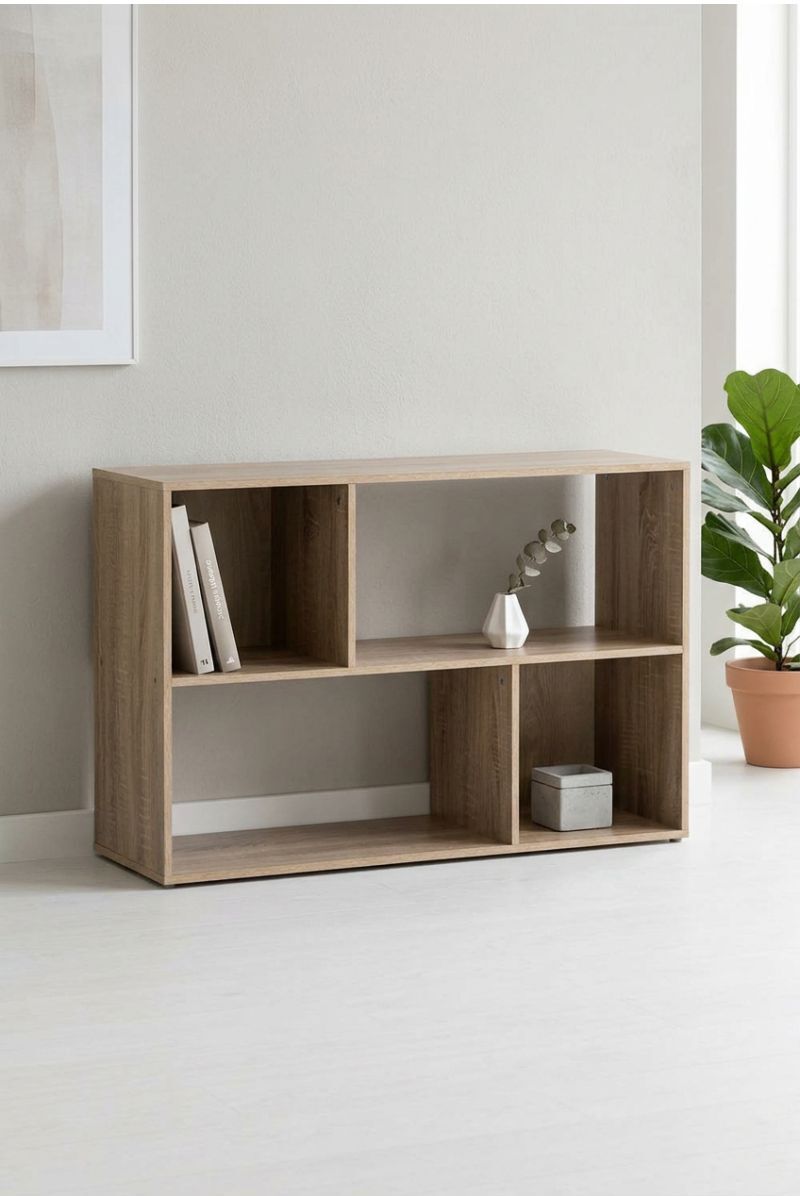 RegalosMiguel Estantería Vigo Rectangular 4 Compartimentos - Madera Natural