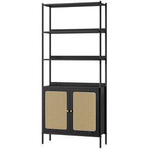 Vasagle Bücherregal LLS124B56, schwarz, aus Metall / Holz, 6 Ebenen & 2 Türen, 76,4 x 174,7 x 30cm