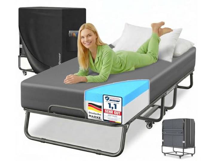 KESSER® Klappbett 200x90cm Gästebett inkl. Matratze aus Memory-Schaum & Rollen faltbares Reisebett mit Metallrahmen für Erwachsene belastbar bis 250kg Metallbett mit Schaumstoffmatratze & Cover