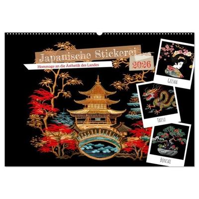 Japanische Stickerei - Hommage an die Ästhetik des Landes (Wandkalender 2026 DIN A2 quer), CALVENDO Monatskalender