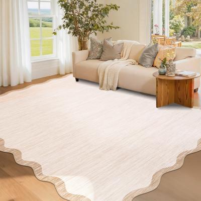 Garvee Scalloped Edge Color Blocking Bordered Area Rug
