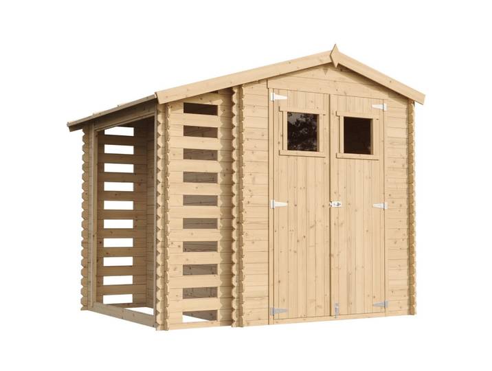 HOLZHAUS GARTENHAUS Mit Brennholzschuppen M386 - B272xL206xH218 cm/ 3,53 + 0,97 m2