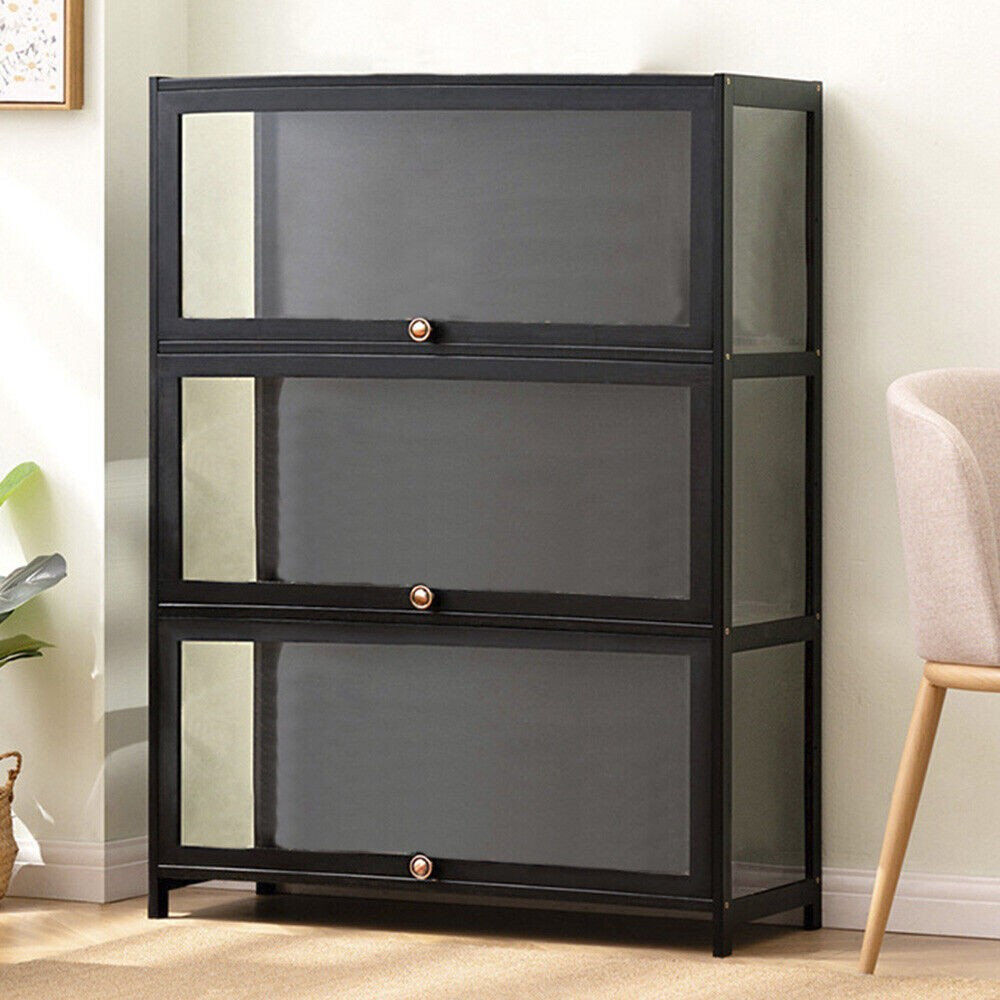 Yunliang e-commerce co., LIMITED 3Tier Bamboo Display Case Figure Model Storage Cabinet Organizer Acrylic Door Black 106cm H X 80cm W X 33cm D