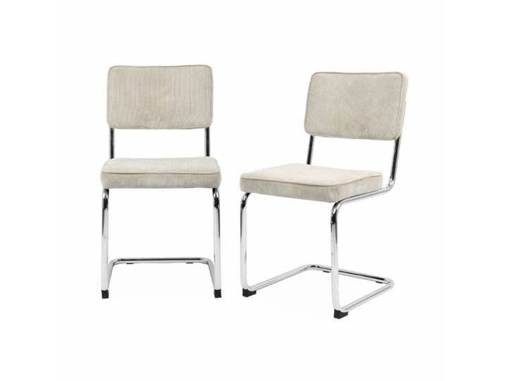 sweeek - Chaise cantilever acier et velours côtelé (lot de 2) MAJA