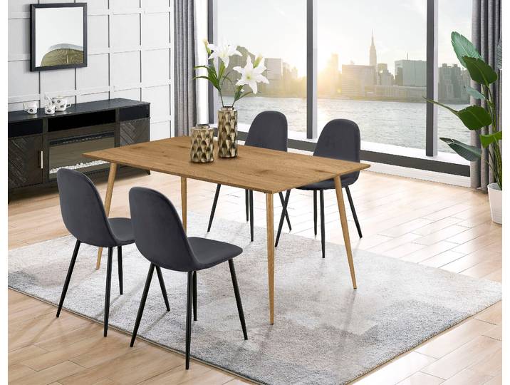 Essgruppe GOODPRODUCT Eadwine, Tisch plus 4 Stühle, Sitzgruppe , grau, Eichefarbener Esstisch, Sitzmöbel-Sets, Essgruppe