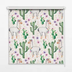 INNENROLLO - Fensterrollo - Rollo - 80x140 cm - Lamas und Kakteen